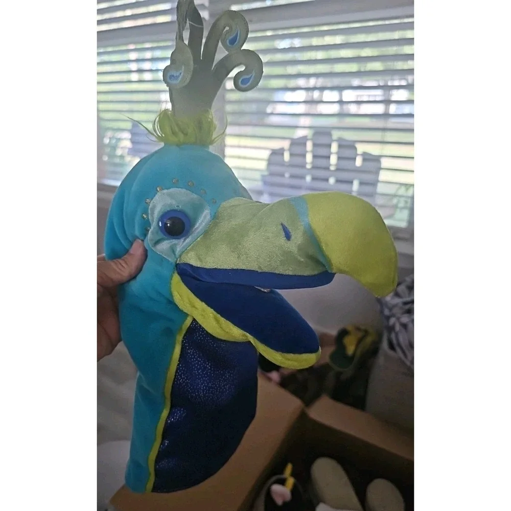 Manhattan Toy Peacock Hand Puppet Plush Blue Sparkle Stuffed Bird‎ Toy 143450GC